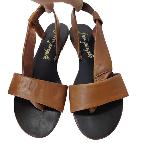 Free People Under Wraps Soft Brown Leather Strappy Slingback Flat Sandals 8 - Picture 5 of 15